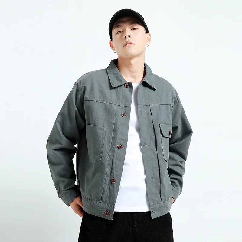 

Northern Boundary Men'S Wear Origional Japanese-style MEN'S Wear Solid Color Washing Workwear Casual Fold-down Collar Trend Jack