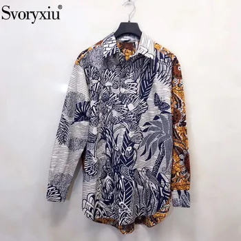 

Svoryxiu 2020 Spring Summer Runway Cotton Dress Women's Long Sleeve Color Matching Print Shirt Dresses Female