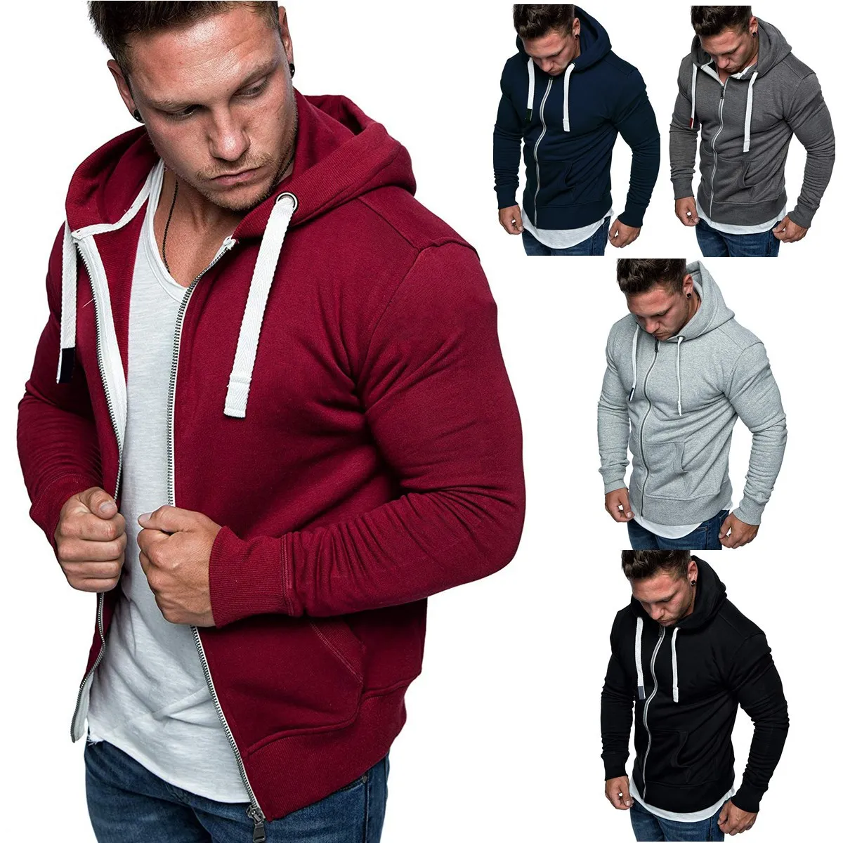 

2019 Winter Autumn Warm Jacket Men Casual Zipper Hooded Outwear Male Solid Color Coat Harajuku Sports Hoodies Jackets Outfits