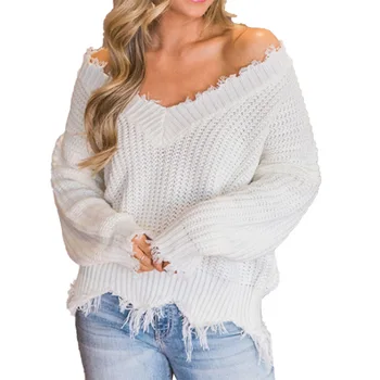 

Woman Sweater Autumn Long Sleeve Irregular Tassel V Neck Tops Slim Jumper Fashion Slim Femme Elasticity Pullovers Pull Femme