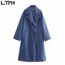 

LTPH loose winter coat women long trench double breasted woolen cloth long sleeve pocket jacket wool blends coats 2021 new