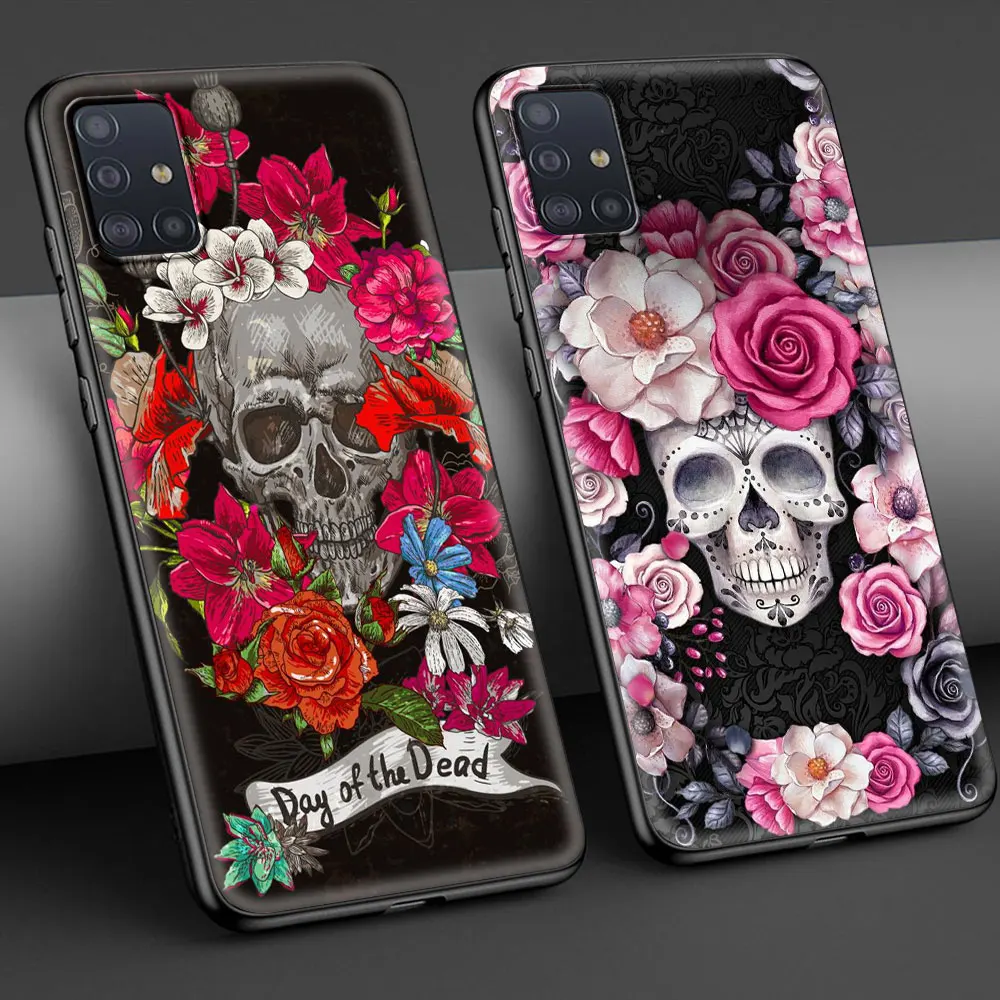 Flower Skull Silicone Case For Samsung Galaxy A51 A71 A50 A21s A70 A10 A20e A30 A40 A31 A41 A11 A12 A02s Back Cover Coque Fundas 2
