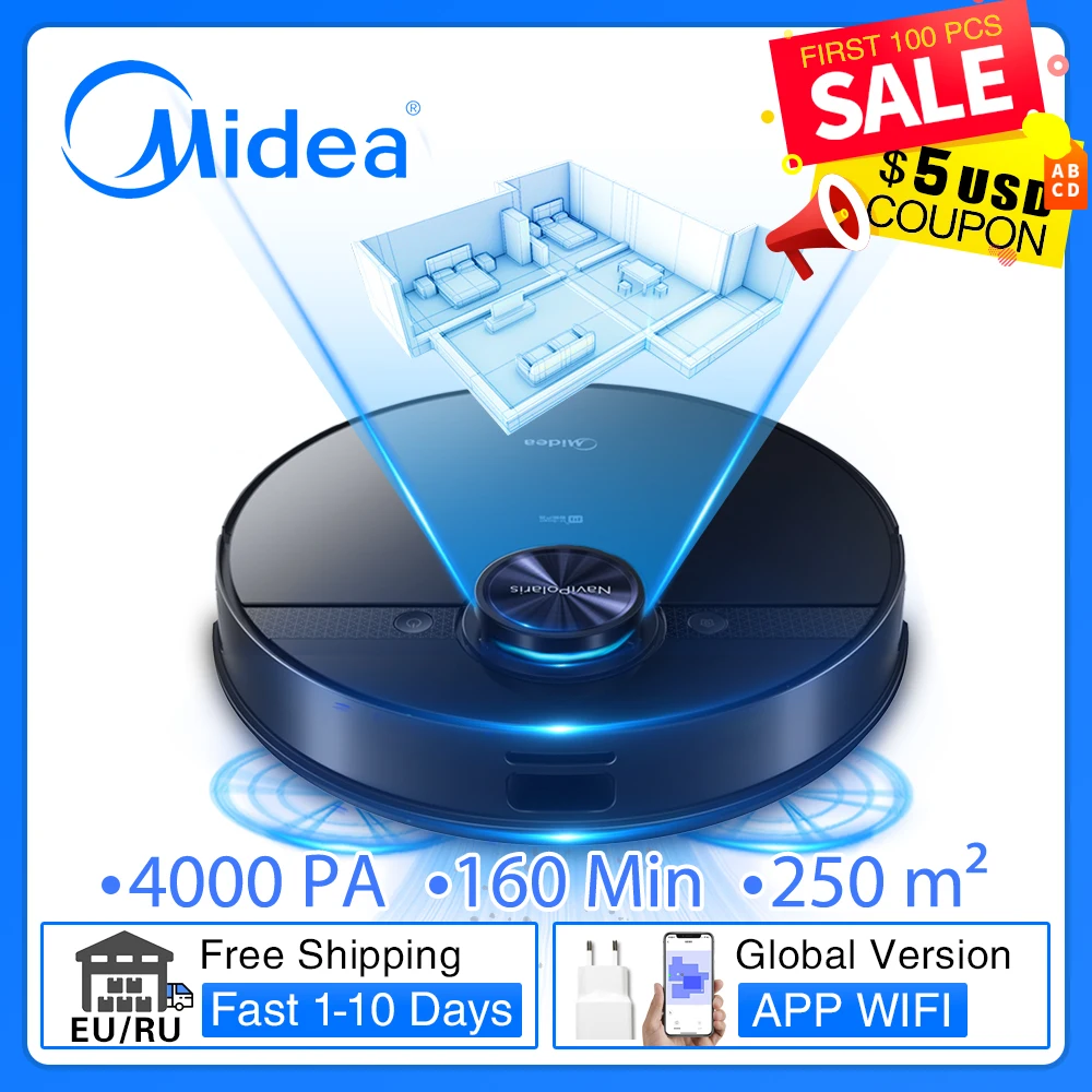 Робот-пылесос Midea M7 для домашней подметания мытья полов стирки 4000 Па циклон