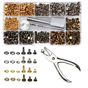 

480 Sets Leather Rivets Metal Studs with Punch Pliers Fixing Set Tools for DIY Leather Craft Rivets Replacement