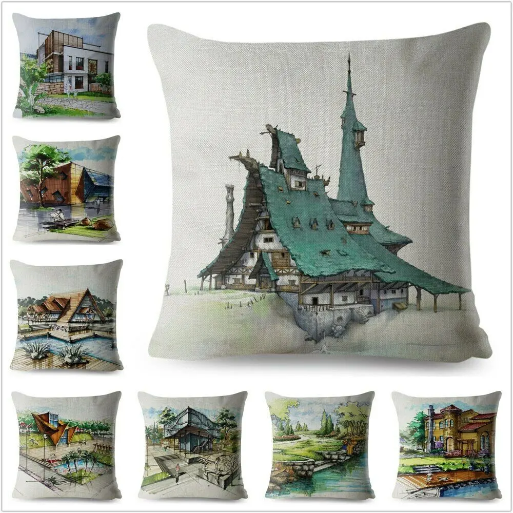 

Design Building House Print Cushion Covers Pillow Car Sofa Home Decor Scenic