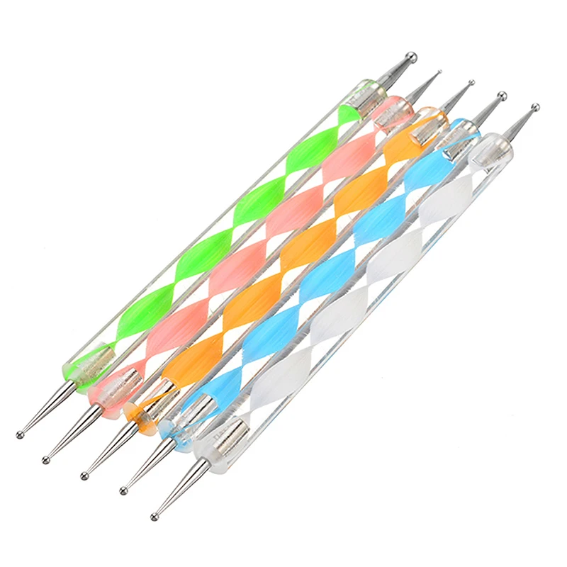 Shellhard 5PCS 2Ways Dotting Pens Manicure Tools Professional Nail Art Paint Marbleizing Design Set for Doting Tools