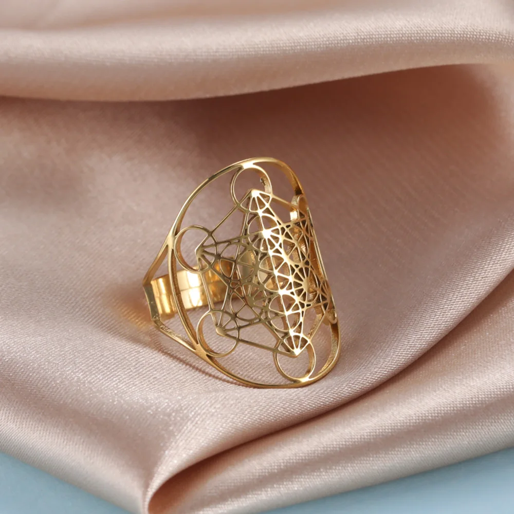 Skyrim Angel Seal Archangel Metatron Cube Stainless Steel Ring Women Sacred Geometry Rings Amulet Religious Spiritual Jewelry stainless steel ring,finger ring