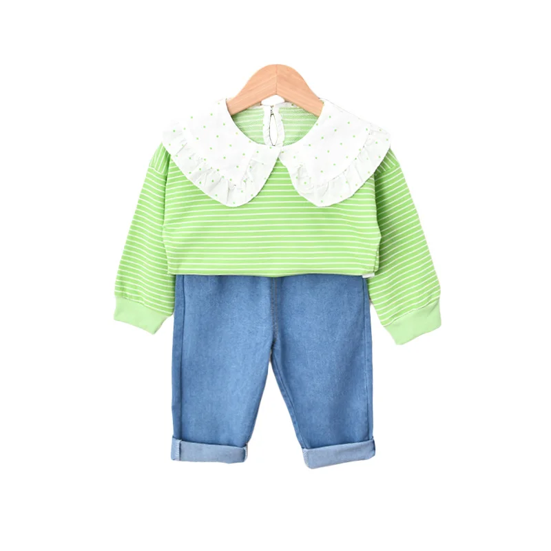 

Spring autumn Infant Fashion Striped Clothing Boys Girl Leisure Cotton Tshirt Pants 2Pcs/Set Toddler Turn-down Collar Sport Suit