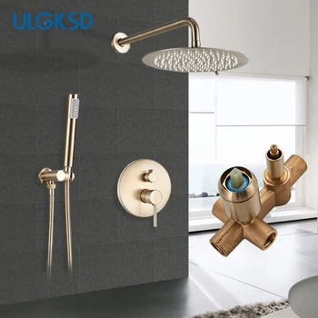 

ULGKSD Shower Faucet Brushed Gold Stainless Steel Shower Head Wall Mount W/Hand Shower Para Bathroom Shower Mixer Water Tap