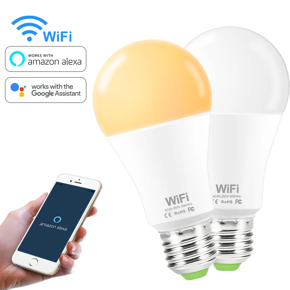 

Dimmable WiFi Smart Light Bulb AC85-265V Timing Control Wake-Up Light Energy Saving LED Lamp e27/b22 Work with Alexa Google