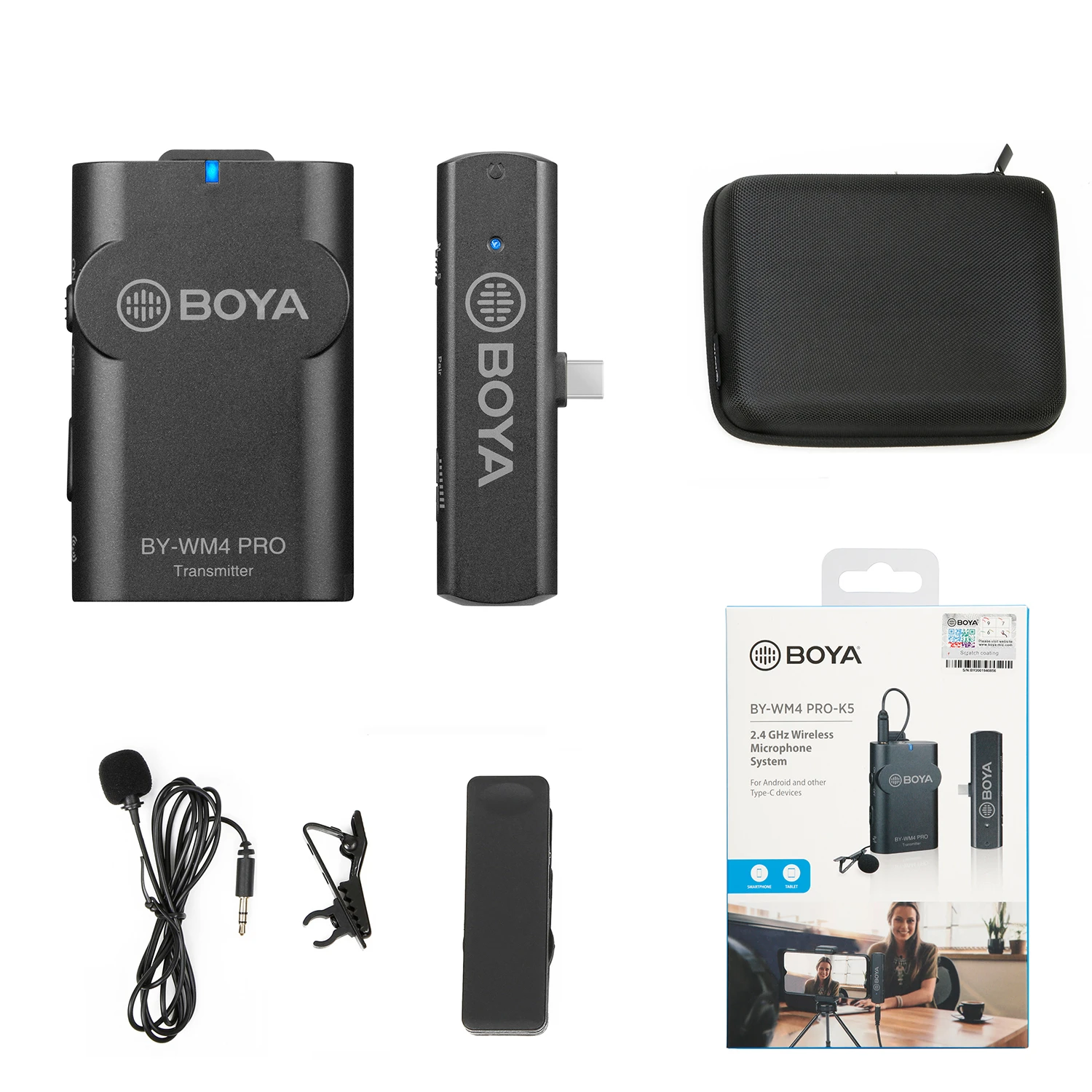 BOYA BY-WM4 PRO K1-K6 2.4GHz Professional Wireless Condenser Microphone for PC Mobile Phone iPhone Android Lavalier Microphone 