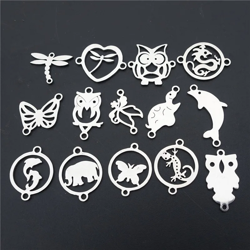 

Animal Stainless Steel Connectors Component Owl Butterfly Dragonfly Porpoises Elephant Jewelry Making Findings 50pcs/lot Mix