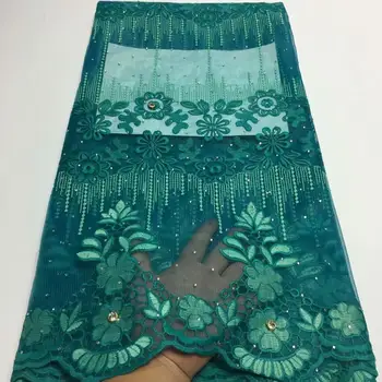 

2020 Hot Sale French Lace Fabric Green Color Nigeria Lace Fabric High Quality African Tulle Lace Fabric For Wedding Party