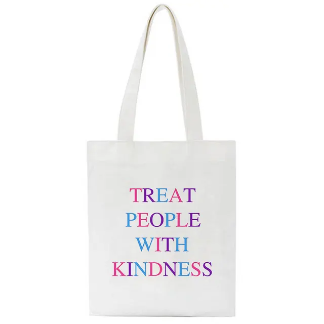 Korean Treat People with Kindness Letter Casual Harry Styles Fashion Canvas Big Capacity Harajuku Women Bags Funny Shoulder Bag B699C