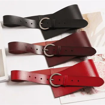 

Women sexy leather wide belt designer brand irregular asymmetric black belts wasitbrand red brown corset new 2019 autumn