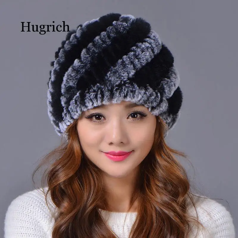 

New Arrival Women Good Elastic 100% Rabbit Fur Hats Lady Winter Warm Caps Knitted Real Fur Hat