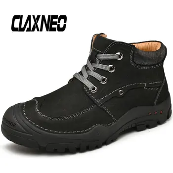 

CLAXNEO Man Boots Leather Work Shoes Male Winter Boot Plush Fur Warm Walking Footwear Men's Shoe Genuine Leather