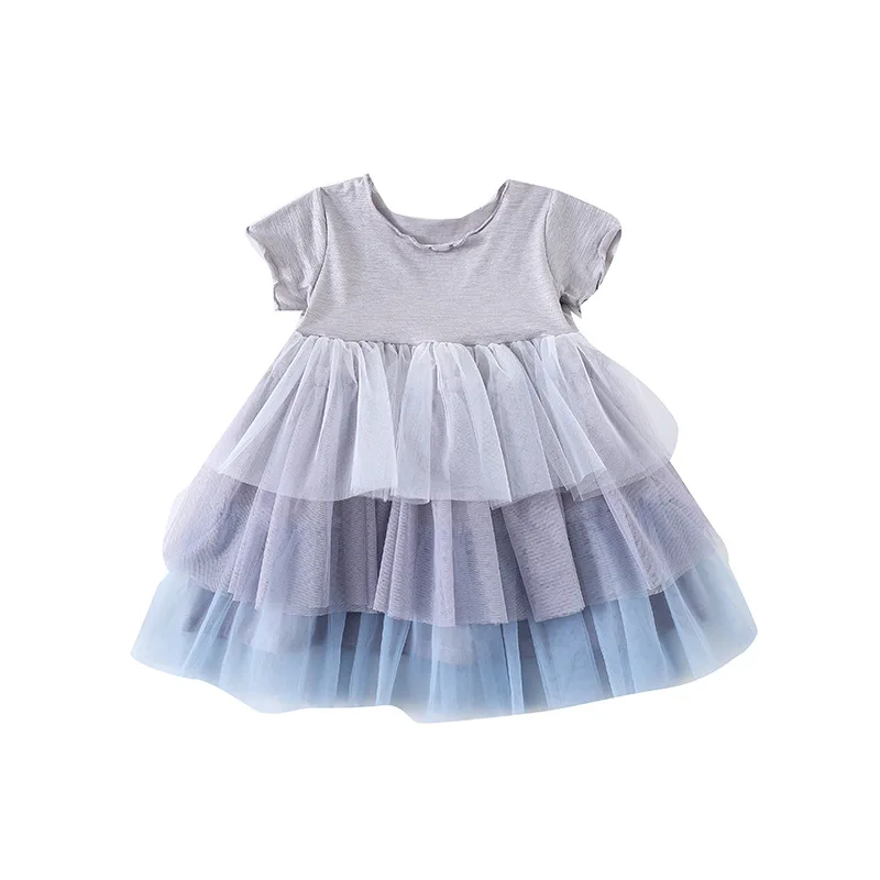Модное многослойное платье для маленьких девочек 1, 2, 3, 4 лет платья принцессы из тюля в стиле пэчворк праздничные платья с короткими рукавами для маленьких девочек лето
