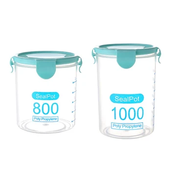 

2x Kitchen Food Container Seal Pot Tea Coffee Candy Storage Tank Plastic Cereals Snacks Box Cookie Canister Jars for Spices Blue
