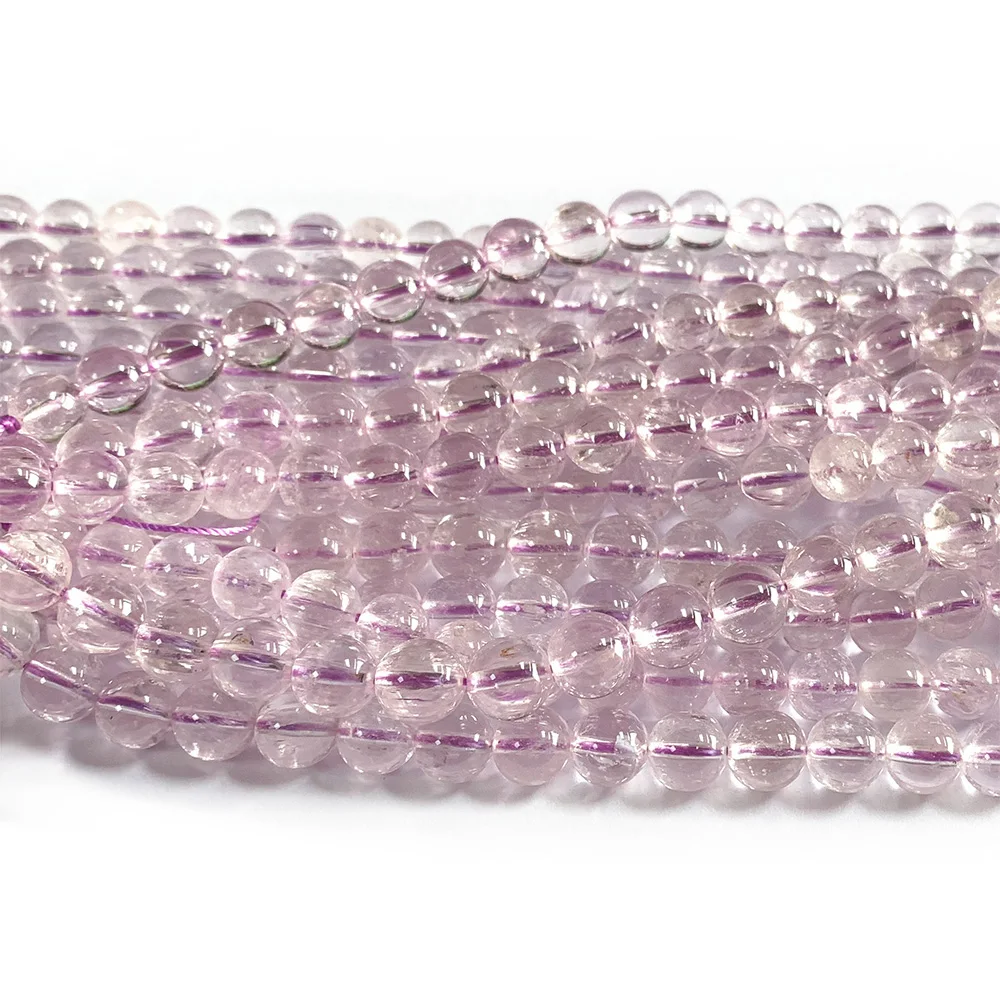 Veemake Natural Genuine Clear Purple Kunzite Spodumene Cat's Eye Round Loose Gemstone Beads 7mm 7.8mm 2