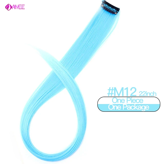 AIYEE Hair Extensions Pure RainBow Hairpiece Clip In Hair Piece Synthetic Long Straight Ombre Pink Red Rainbow Hair Piece 12