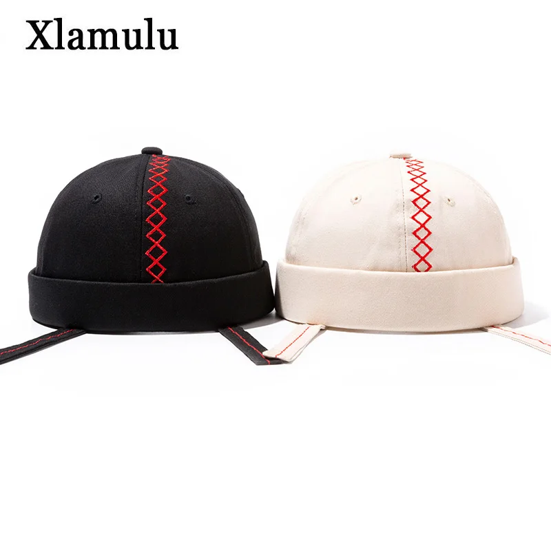 

Retro Skull cap Adjustable French Brimless Hat Mens Vogue Docker Sailor Cap Biker Beanie Retro Braid Sun Hats Unisex Harajuku