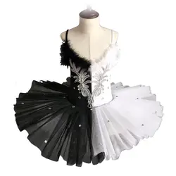 Новая детская танцевальная бальная юбка с Лебединым озером детская балетная пачка черного и белого цвета, балетное платье с пайетками для