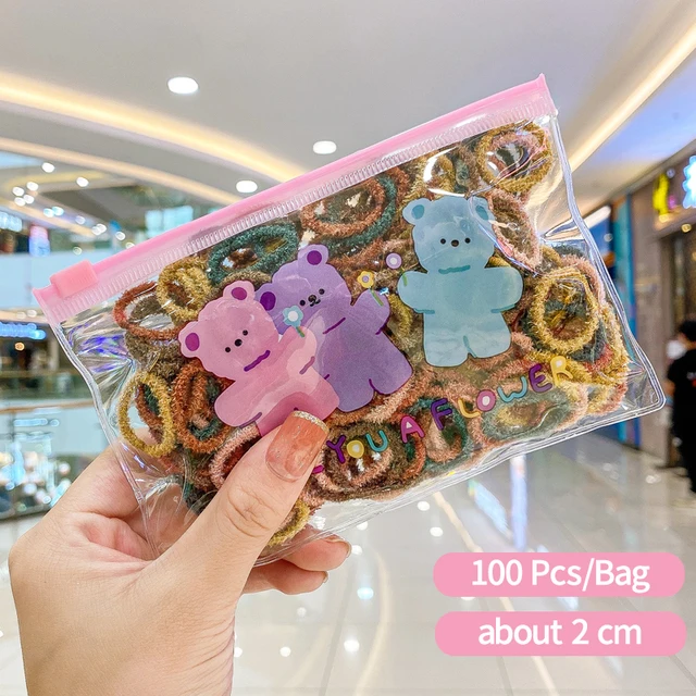 50/100 Pcs/Box New Children Cute Colors Soft Elastic Hair Bands Baby Girls Lovely Scrunchies Rubber Bands Kids Hair Accessories bear bag-6-100 Pcs