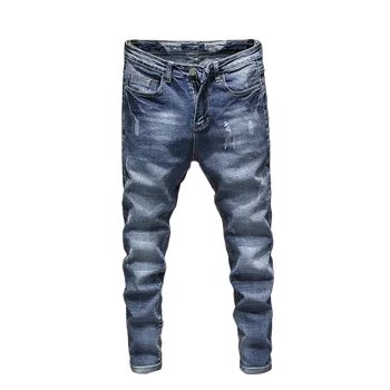 

Spring Men's Jeans Scratch Pure Denim Pants Jeans Fashion Business Casual Trend Trousers Zipper Straight Streetwear Long Pants