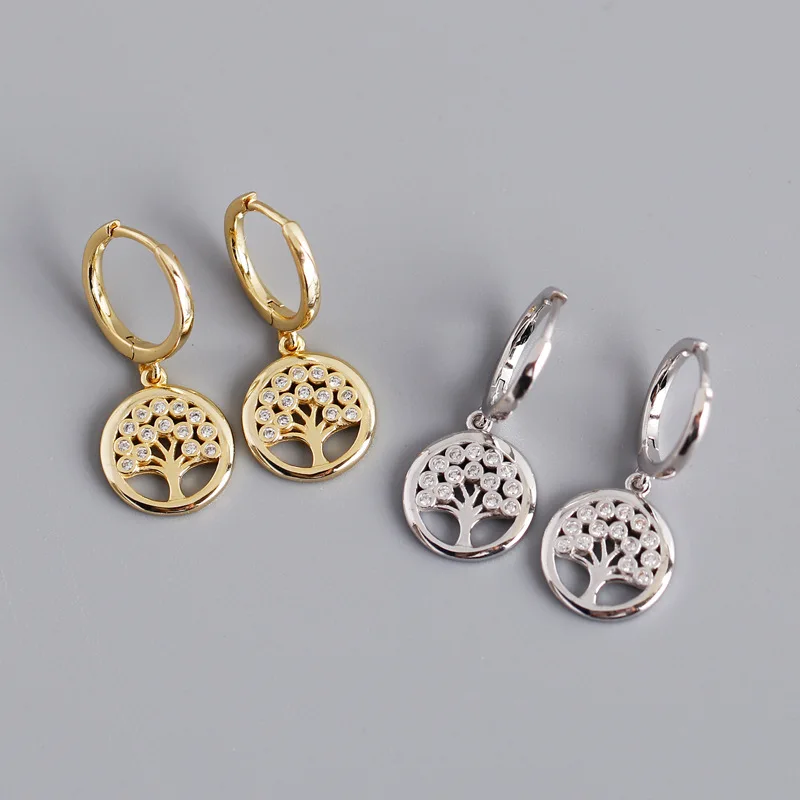 

Silvology 925 Sterling Silver Life Tree Pendant Hoop Earrings Openwork CZ Luxury Earrings for Women Birthday Festival Jewelry