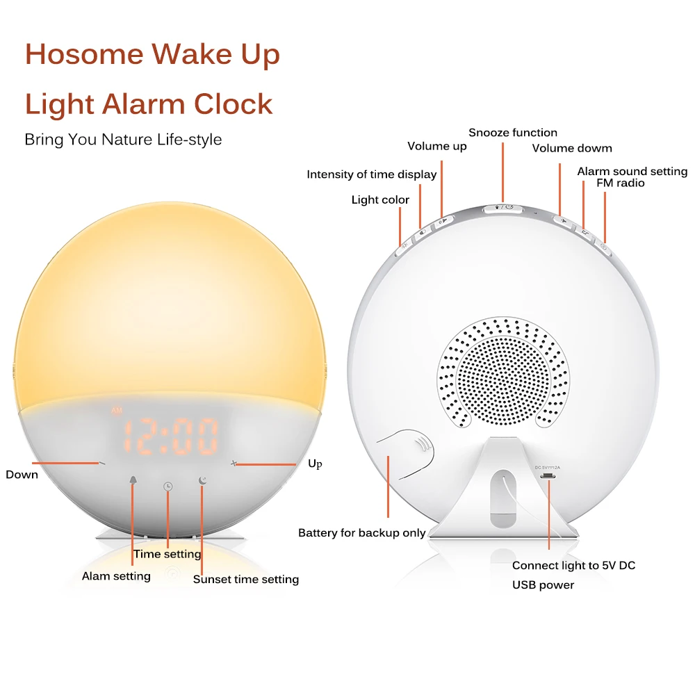 Многофункциональный Будильник Wake Up Light цифровой будильник природа ночник часы Sunrise красочный свет с природным звуком fm-радио