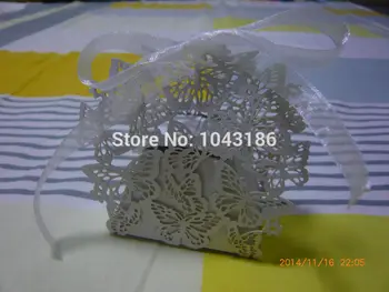 

wedding candy favor box--Laser cut White Butterfly Candy packing,baby party shower candy box (with ribbon) 50pcs/lot