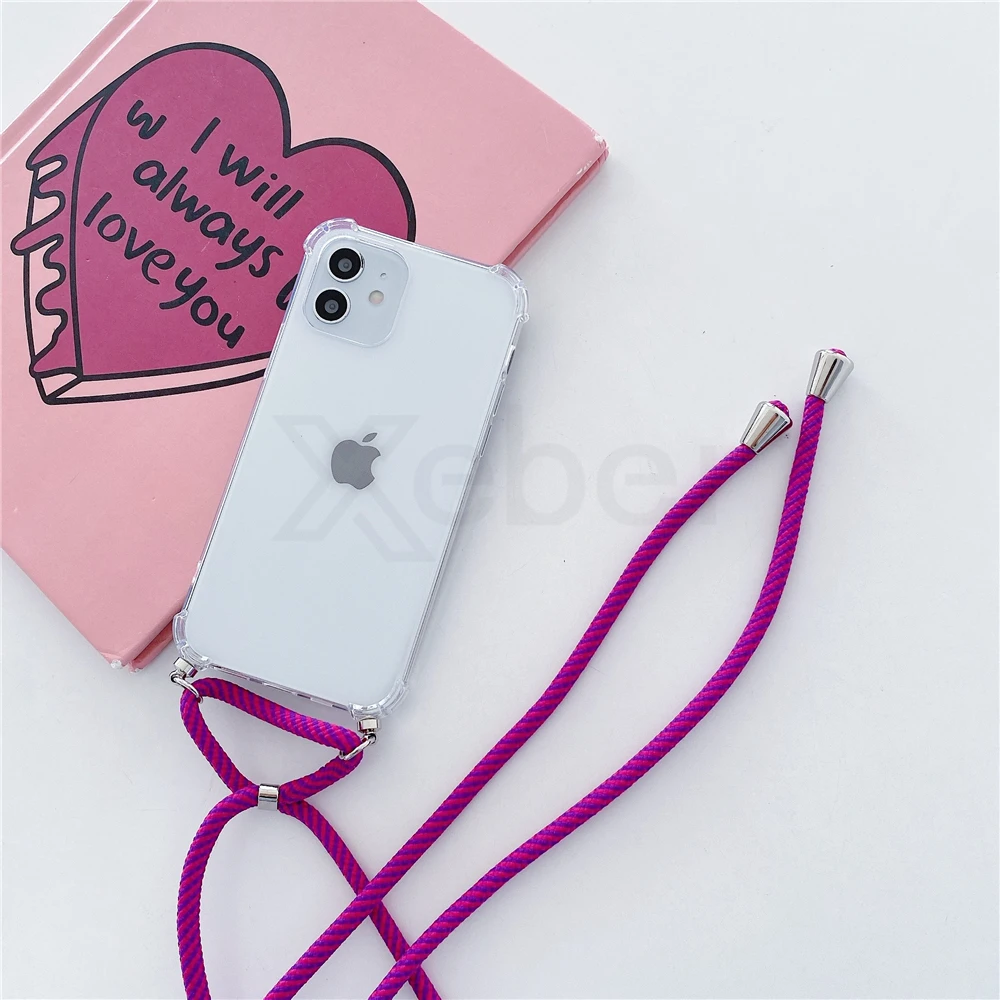 Necklace Lanyard Strap Chain Phone Case For iPhone 13 Pro Max 12 11 14 XS X XR Mini SE 2 6S 7 8 Plus Transparent Soft Rope Cover cute iphone 11 cases