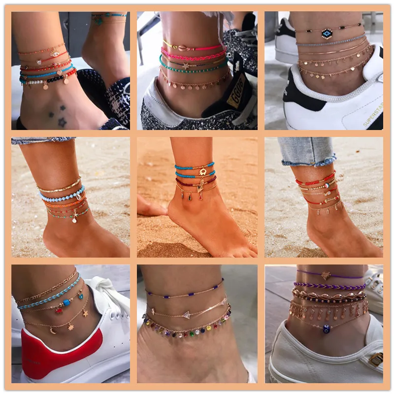 2020 New Bohemian Handmade Anklet Bracelets Beach Party Ocean Jewelry Vintage Anklets Sets For Women Gift 2020 New Bohemian Handmade Anklet Bracelets Beach Party Ocean Jewelry Vintage Anklets Sets For Women Gift