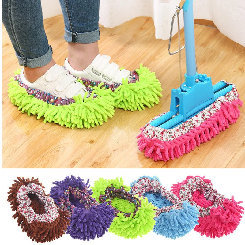 

2Pc Shoes Cover Mop Home Floor Cleaning Slipper Chenille Micro Fiber Shoes Drag Mop Micro Velvet Shoes Clearn Cloth