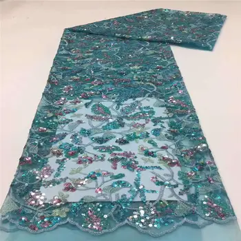 

Luxury Light Purple Beaded Tulle Lace Fabric 5 Yards For Lady Formal Dress African Crystal Handmade Tulle Fabric Embroidery Lace