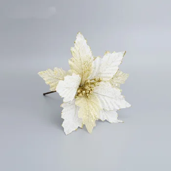 

10pcs DIY Cuttings Artificial Flannelette gauze Flower Gilding Glitter Poinsettia Home Ornaments Festivals Christmas Tree Decor