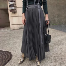 Новое поступление весна лето женская плиссированная юбка макси на подтяжках эластичная юбка с высокой талией женская Свободная Повседневная Длинная юбка