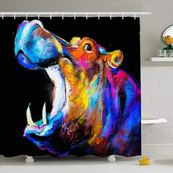 

Shower Curtain Set with Hooks 60x72 Funny Baby Original Shower Style Pastel Paint Hippopotamus Painting Happy Hipopotamo Beauty