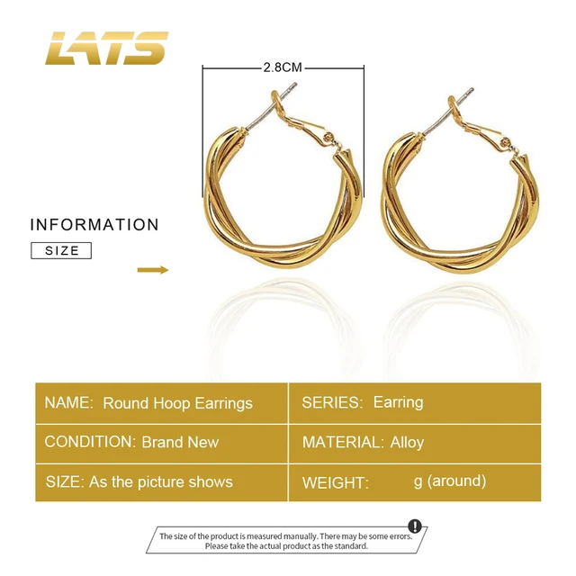 LATS Fashion Distortion Interweave Twist Metal Circle Geometric Round Hoop Earrings for Women Accessories Retro Party Jewelry 6