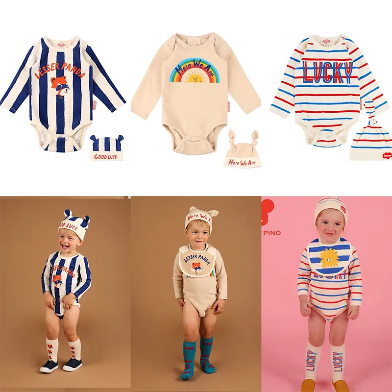 

2019 Korean Baby Long Sleeve Romper Lovely Baby Boys Girls Rainbow Rompers Infant Cotton Lucky Fox Print Jumpsuit Infant Clothes