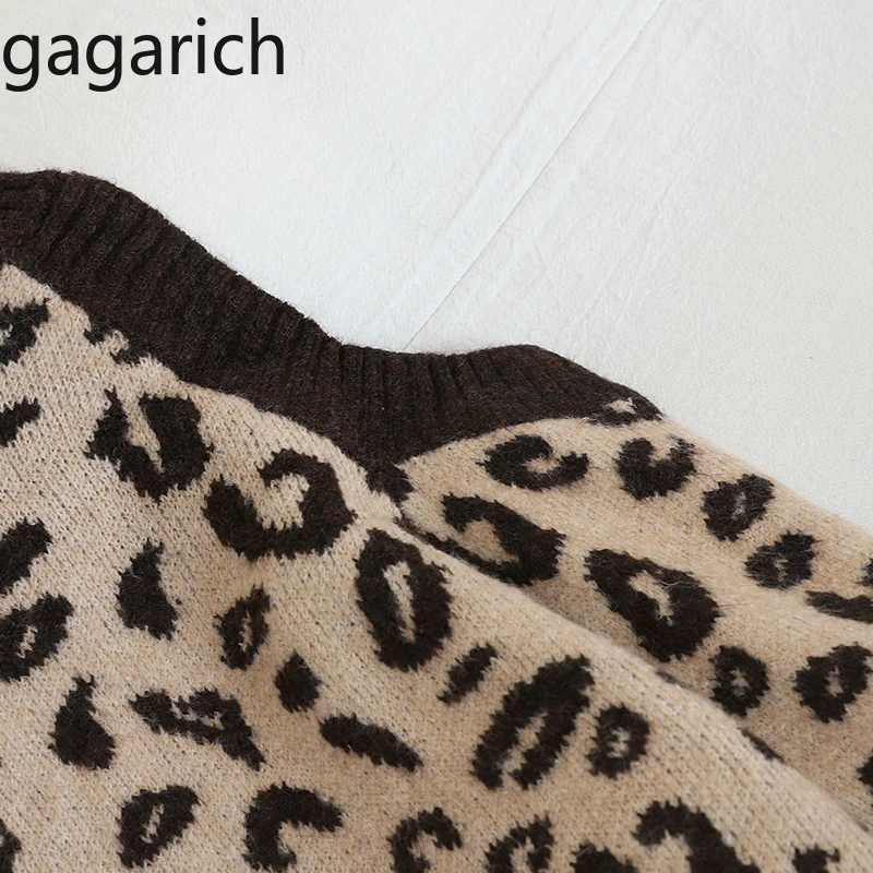 Gagarich женский свитер с открытыми плечами Леопардовый принт Водолазка пуловер осень зима корейский Свободный вязаный тренд