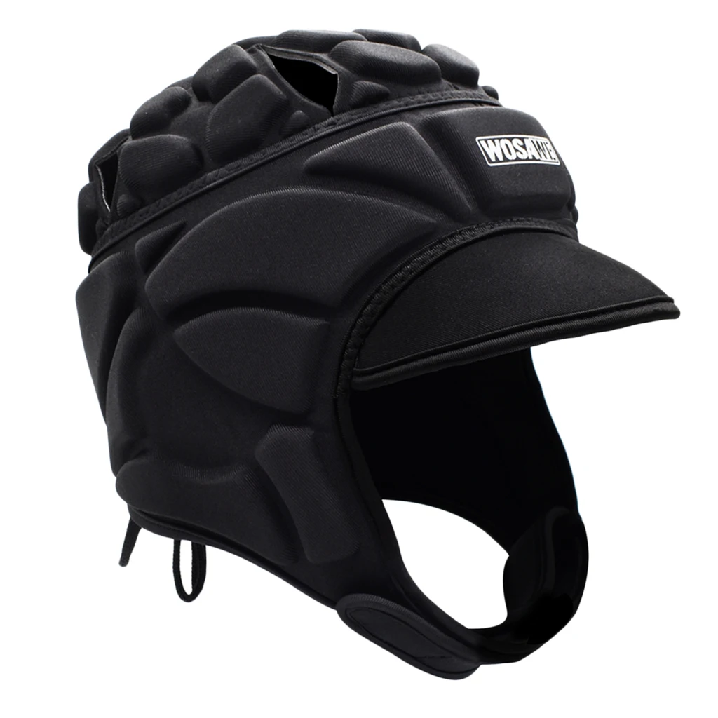 EVA Shockproof Sports Helmet Football Goalkeeper Rugby Head Protector Headguard with Visor Black Choice Sizes