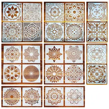 

24PCS Painting Stencils for Floor Wall Tile Fabric Wood Burning Art&Craft Supplies Mandala Template-reuseable