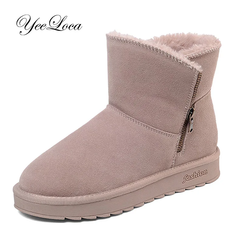 

Hot Women Winter Boots Suede Ankle Snow Boots Female Warm Fur Plush Insole High Quality Botas Mujer Lace-Up Side Zipper