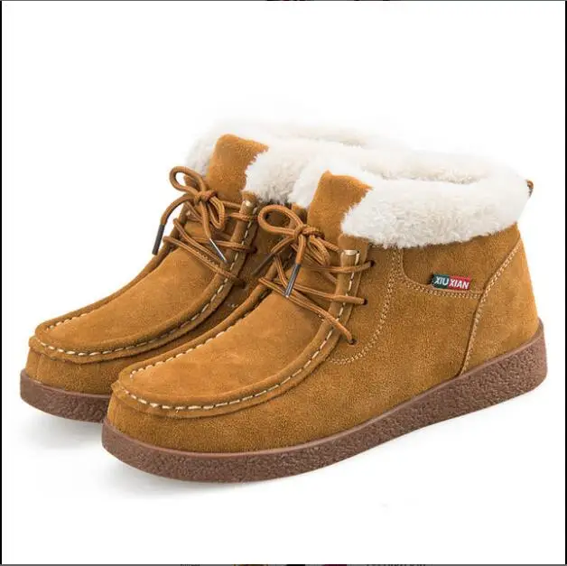 Ботинки из натуральной кожи на плоской подошве; сезон осень-зима; утепленная теплая хлопковая обувь; женские зимние ботинки; женские ботильоны; y725 - Цвет: Цвет: желтый