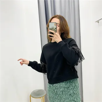

black color Women Sweatshirt 2019 Autumn Winter Cotton solid sweatshirt