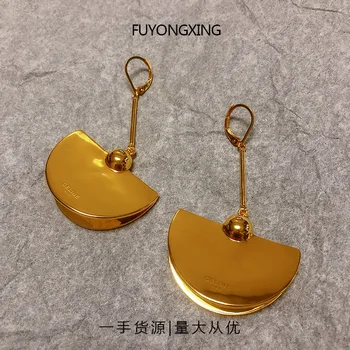 

European and American simple retro exaggerated smooth fan-shaped long earrings plated with gold brass earhook earrings