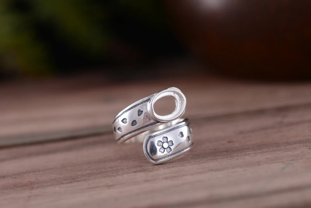 Ring Blank (6x8mm Oval Blank) Adjustable Thai Sterling Silver Ring Base Unique Design Oval Cabochon Ring Setting R629B