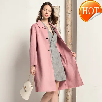 

New 100% 2020 Wool Coat Women Autumn Long Wool Jacket Pink Korean Coat Ladies Coats and Jackets Abrigos Mujer Elegante F9020